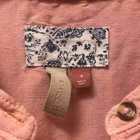 Pilcro Anthropologie Peachy Pink Placket Linen Ruffle Button Down Blouse Small - Picture 3 of 8